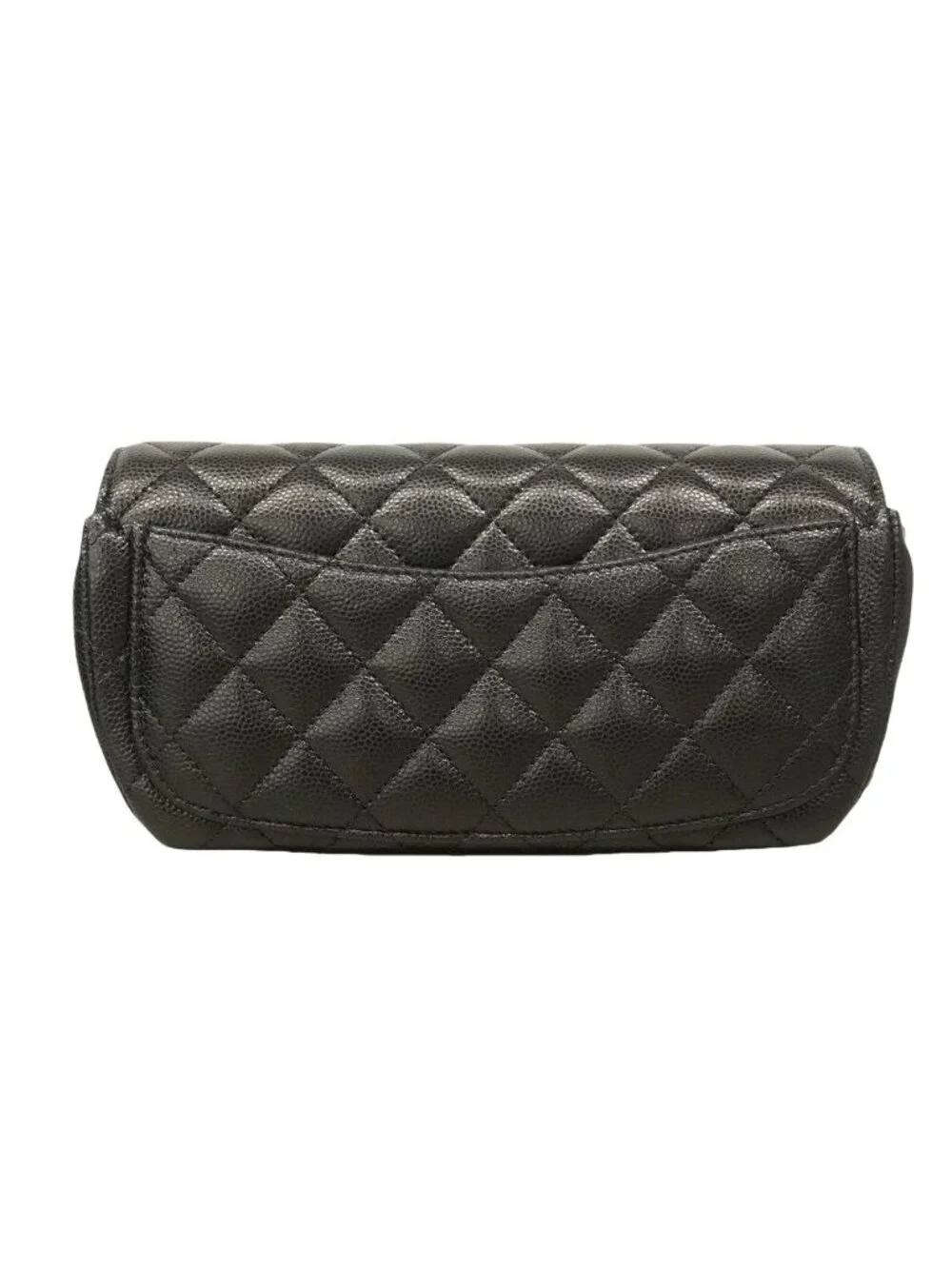 Chanel Shoulder Bag Quilted Caviar Leather Black Champagne Gold